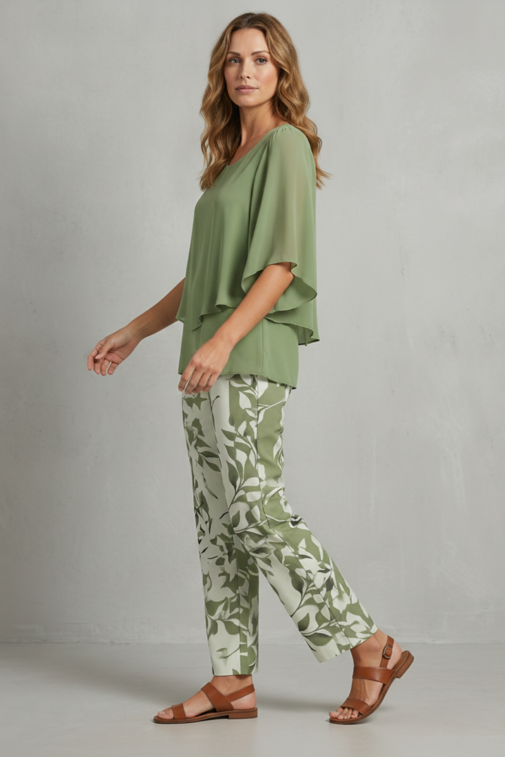 Botanical print elegance – Two-piece trouser set