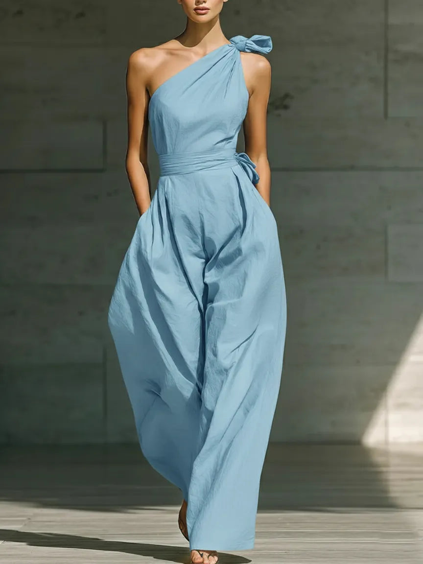 Elegant Off-the-shoulder Loose Linen Jumpsuit