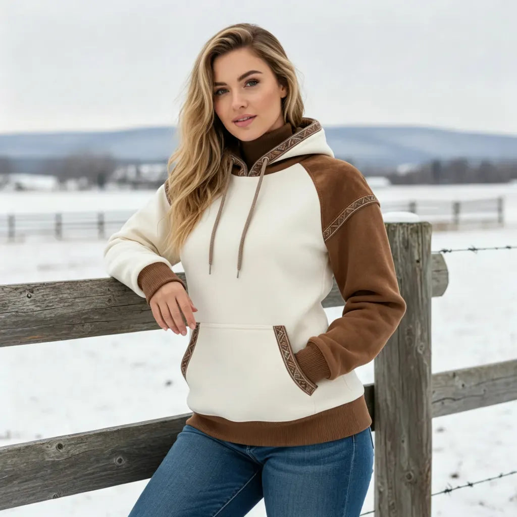 Women's Retro Ethnic Style Stand Collar Hooded Sweatshirt set