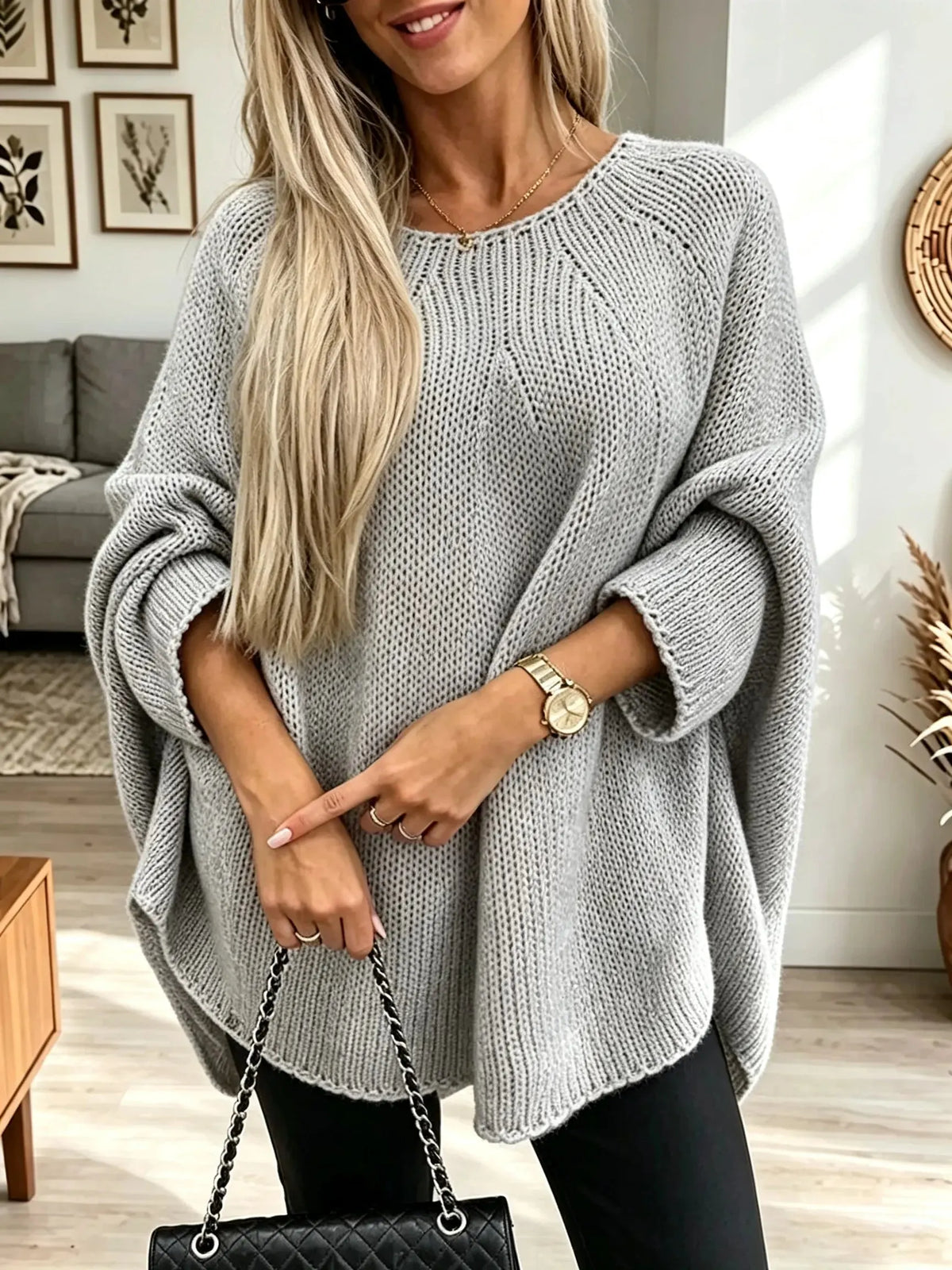 Women's Oversized Knit Poncho Sweater