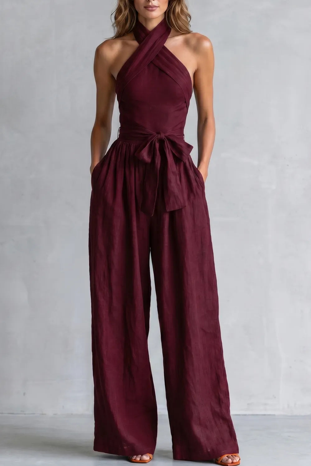 Cross-halter sophistication – Wide-leg jumpsuit