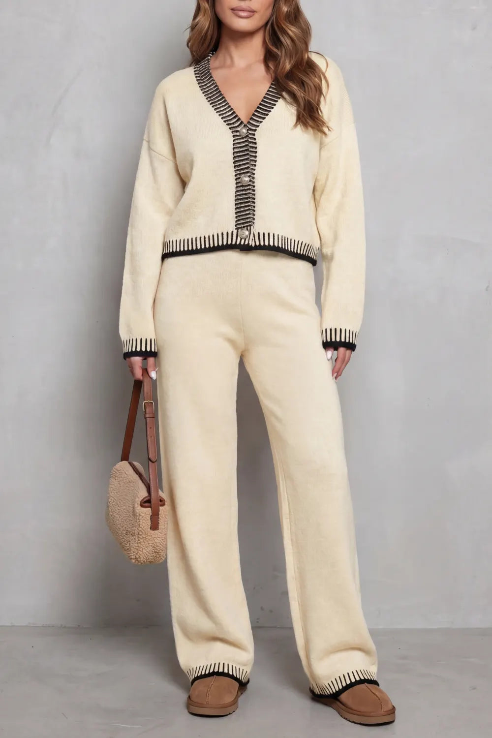 Contrast trim – Knit loungewear set