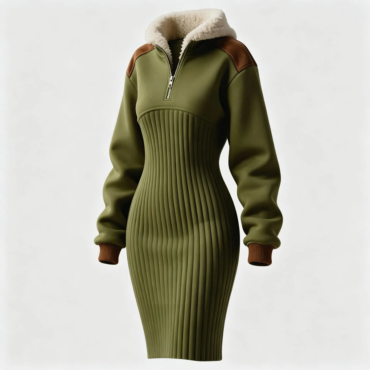 Women's Contrast Color Stitching Suede Lambswool Lapel Hooded Long Sweatshirt
