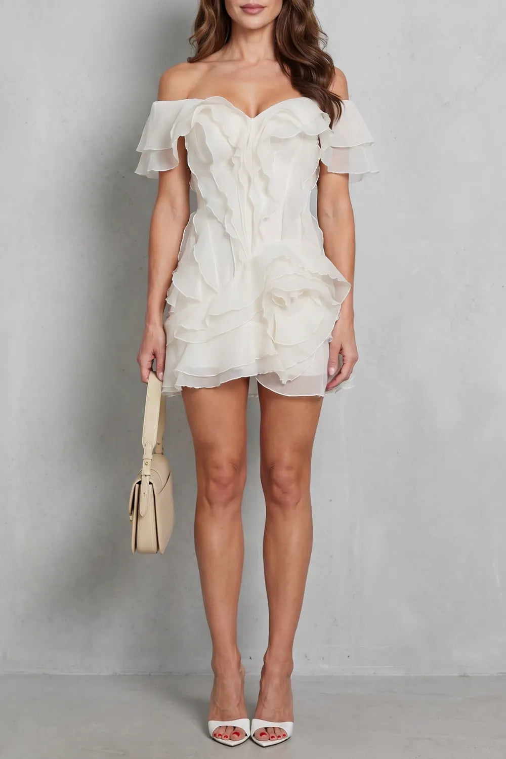 Ruffled off-shoulder charm – Mini dress