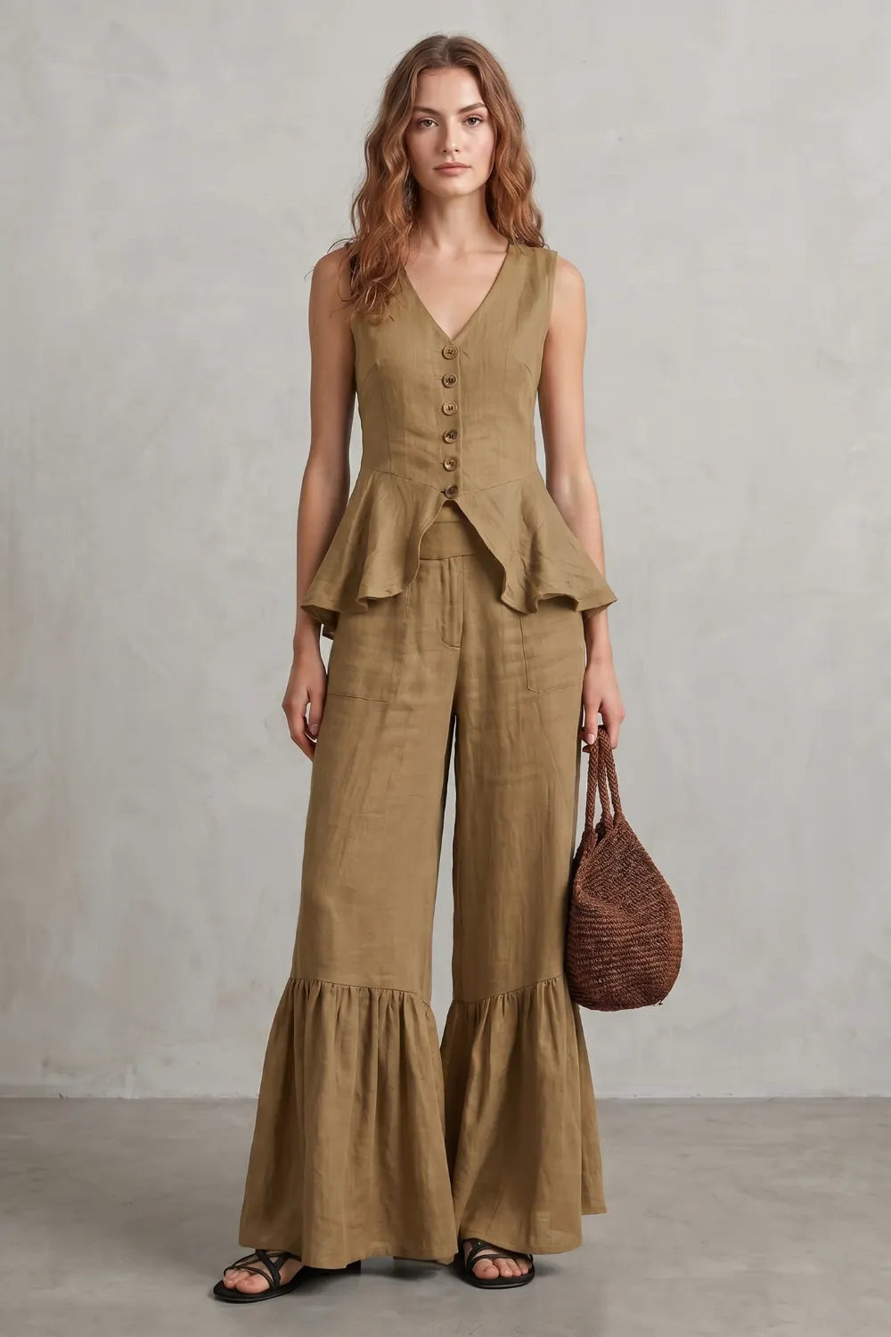 Ruffled resort elegance – Trouser set