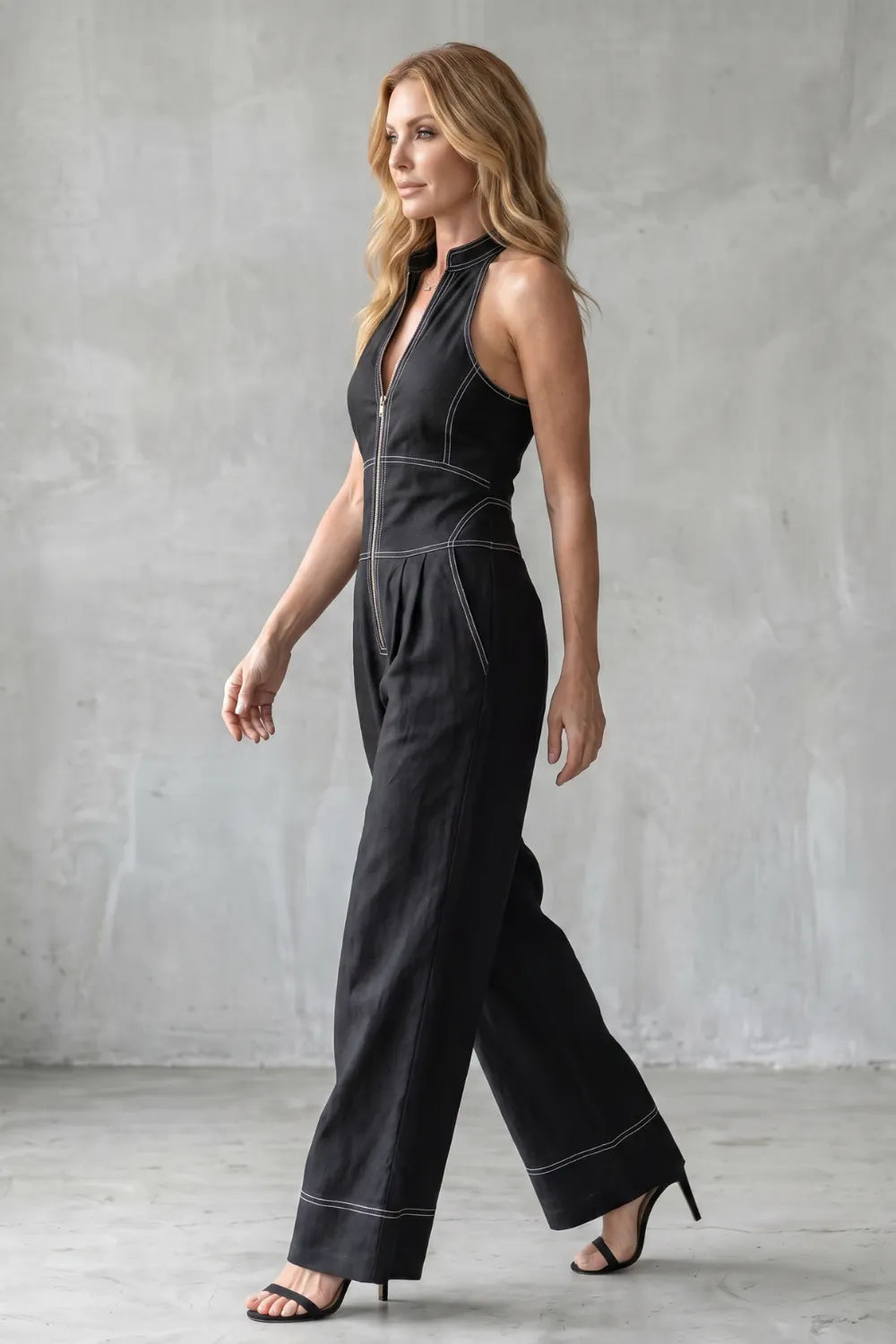Contrast stitch utility – Wide-leg jumpsuit