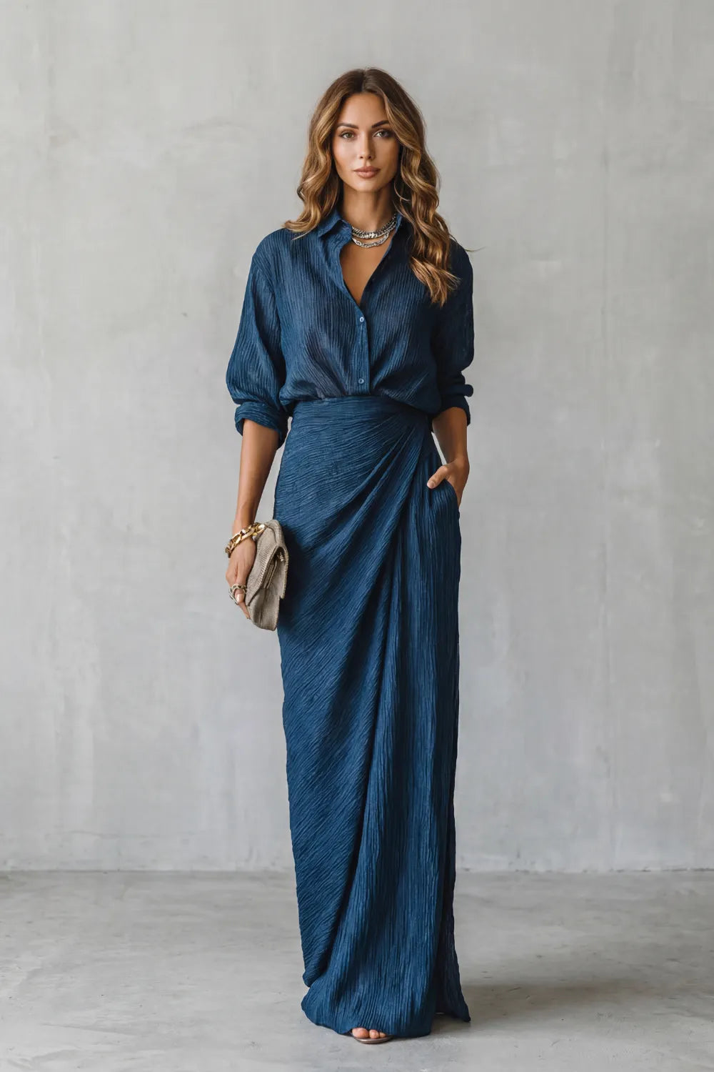 Pleated texture elegance – Two-piece set