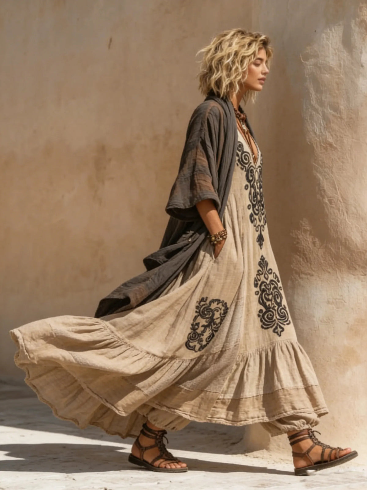Boho Retro Loose Linen Cotton Two-piece Set