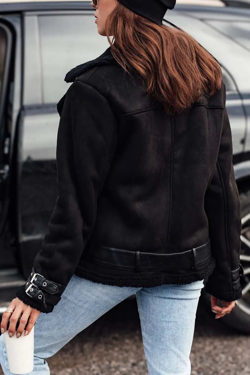 Women's fashionable and handsome sherpa patchwork jacket