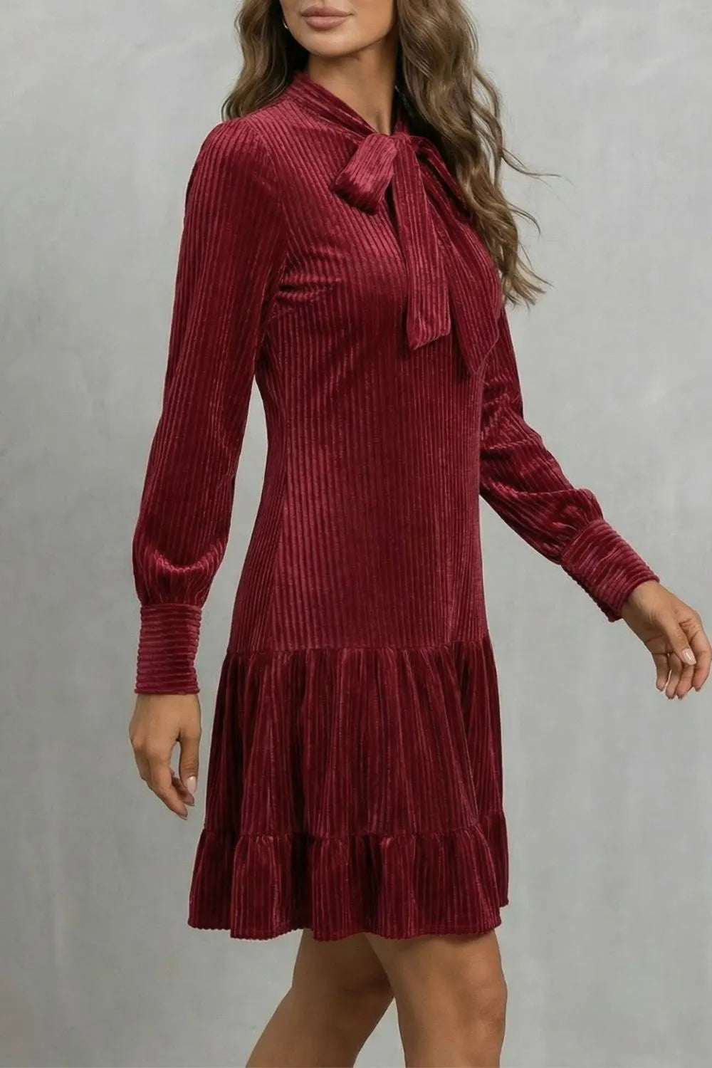 Bow tie detail – Velvety Corduroy mini dress