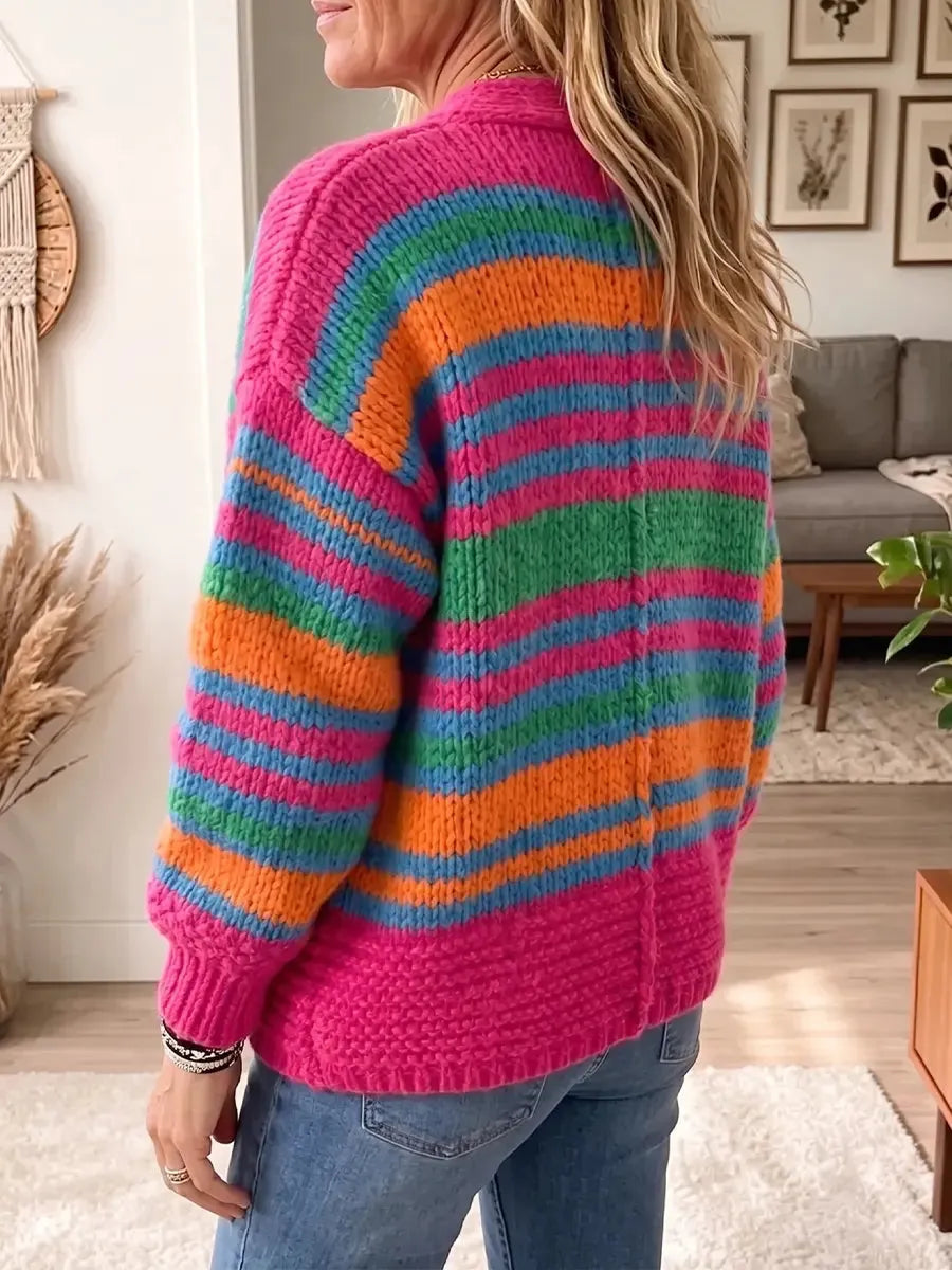 Vintage Elegant Color-blocked Stripes Sweater