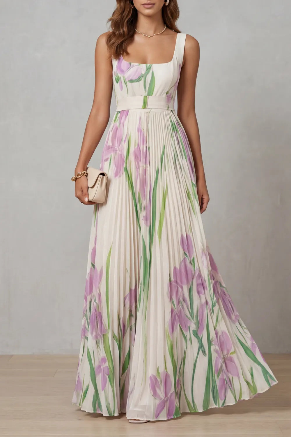 Watercolor floral – Pleated maxi dress