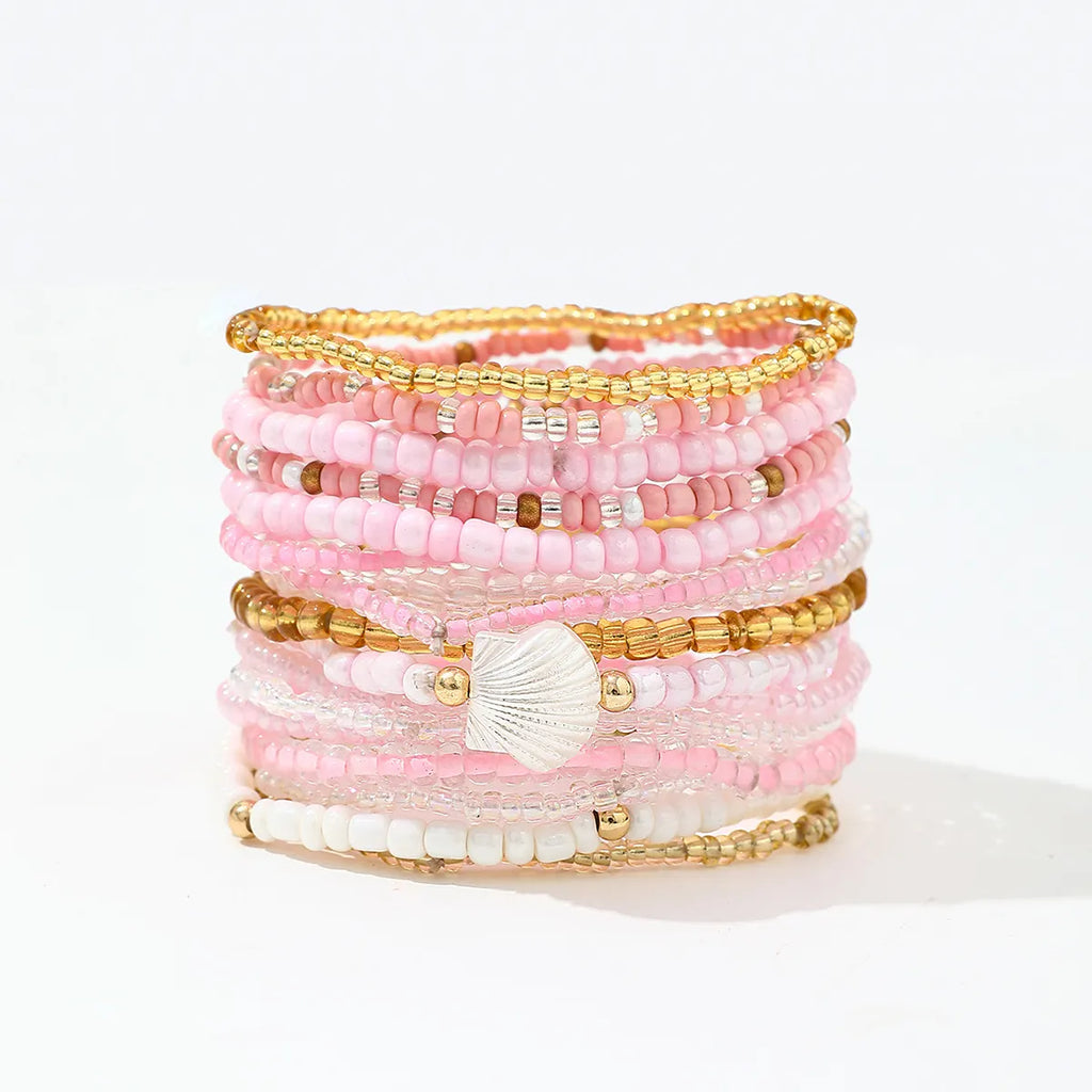 Boho Colorful Beaded Multi-layer Rice Bead Shell 17-piece Bracelet Set
