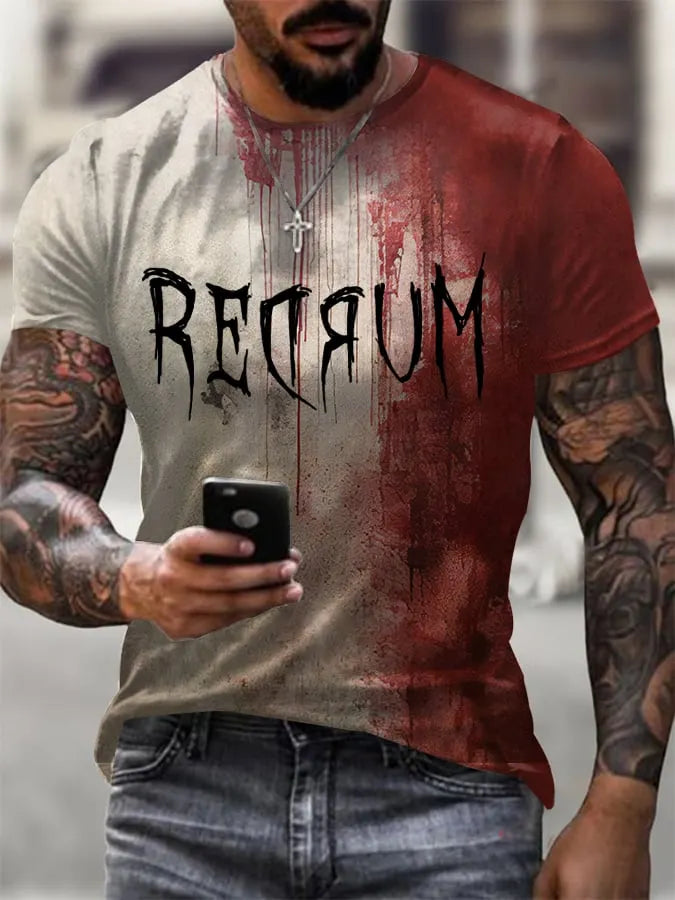 Men'S Blood-Printed Pit Strip Fabric Print T-Shirt  0085