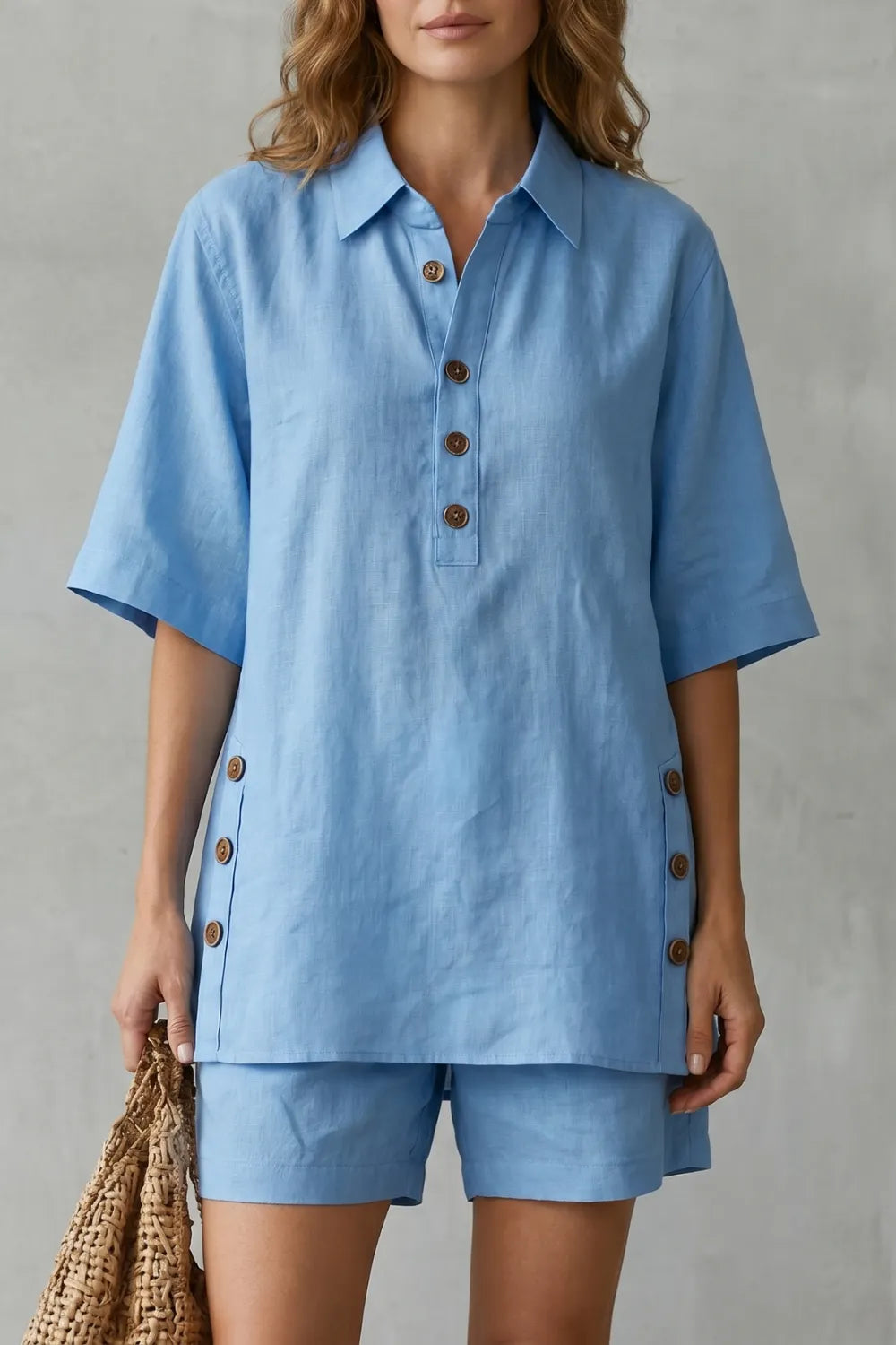 Relaxed button-detail comfort – Shorts set