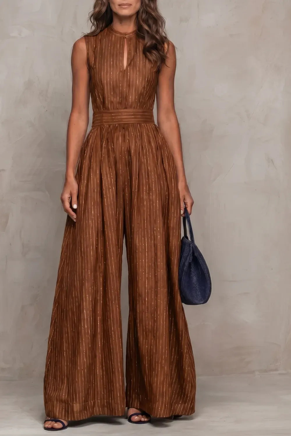 Striped elegant keyhole – Wide leg jumpsuit