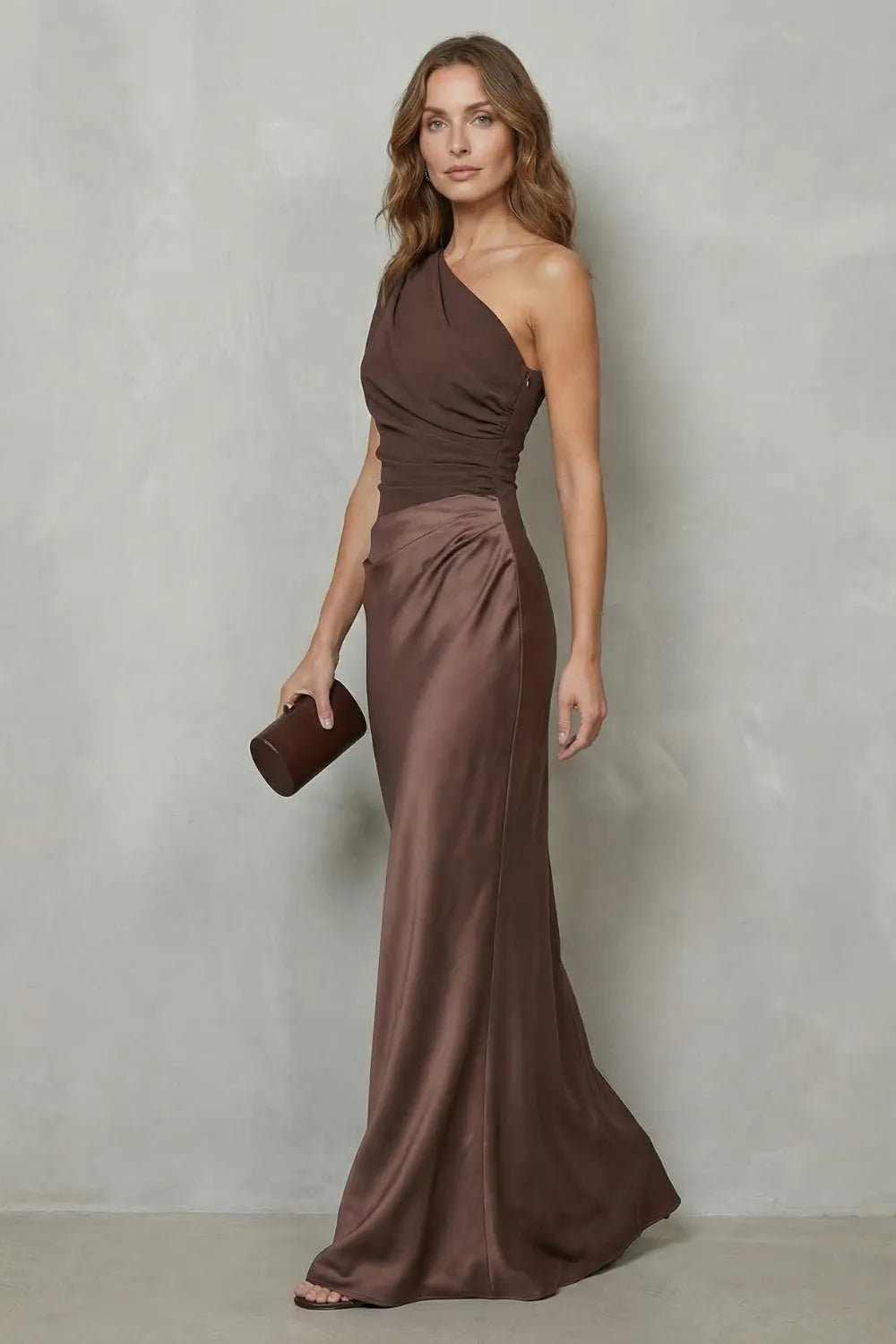 Asymmetric satin drape – Evening gown