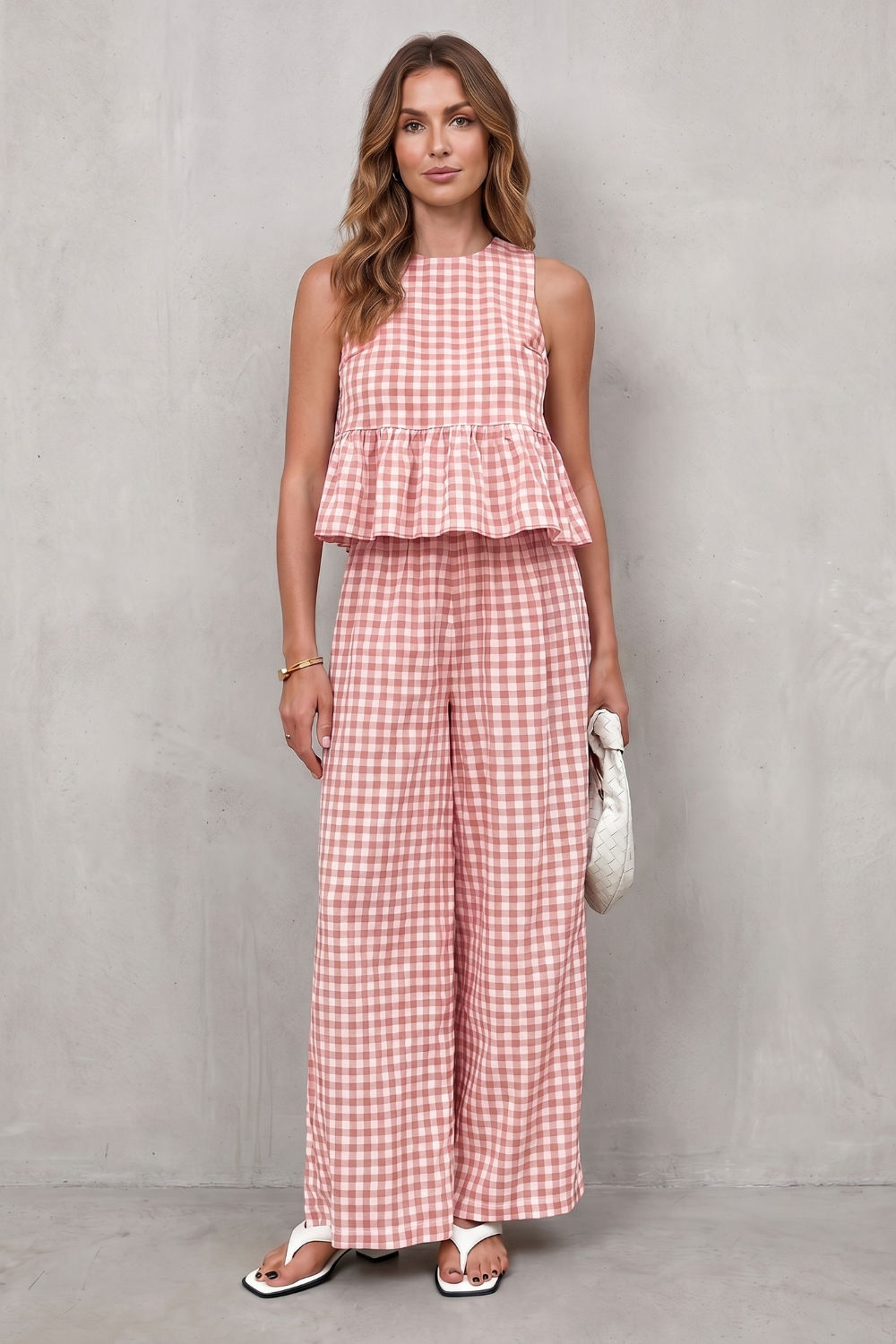Charming gingham pattern – Two-piece trouser set