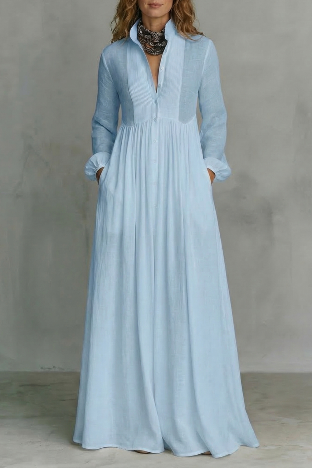 Timeless minimalism – Mao collar maxi dress