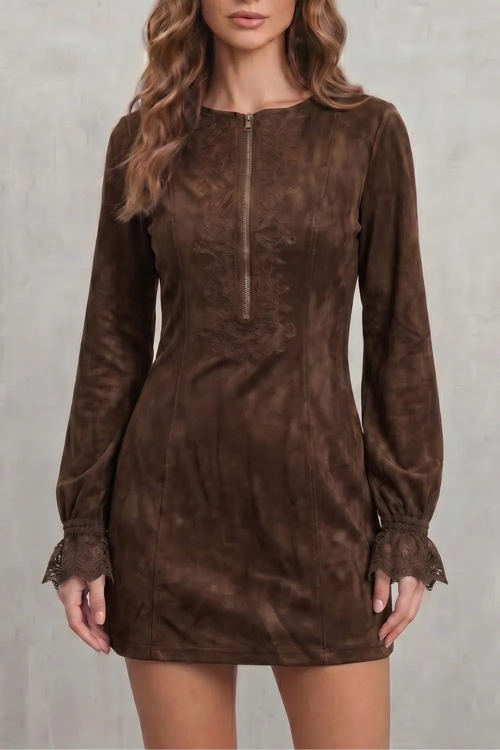 Embroidered detail – Zip-front mini dress