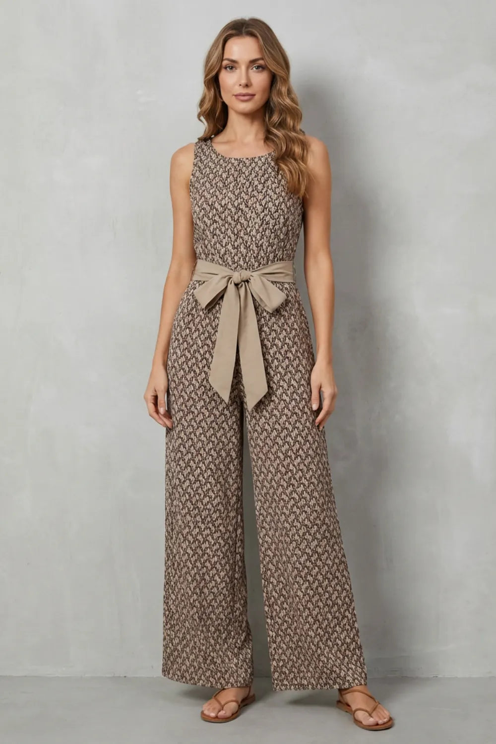 Printed tie-waist – Sleeveless jumpsuit