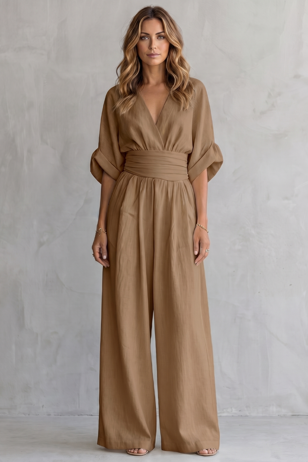 Draped waist elegance – Wide-leg jumpsuit