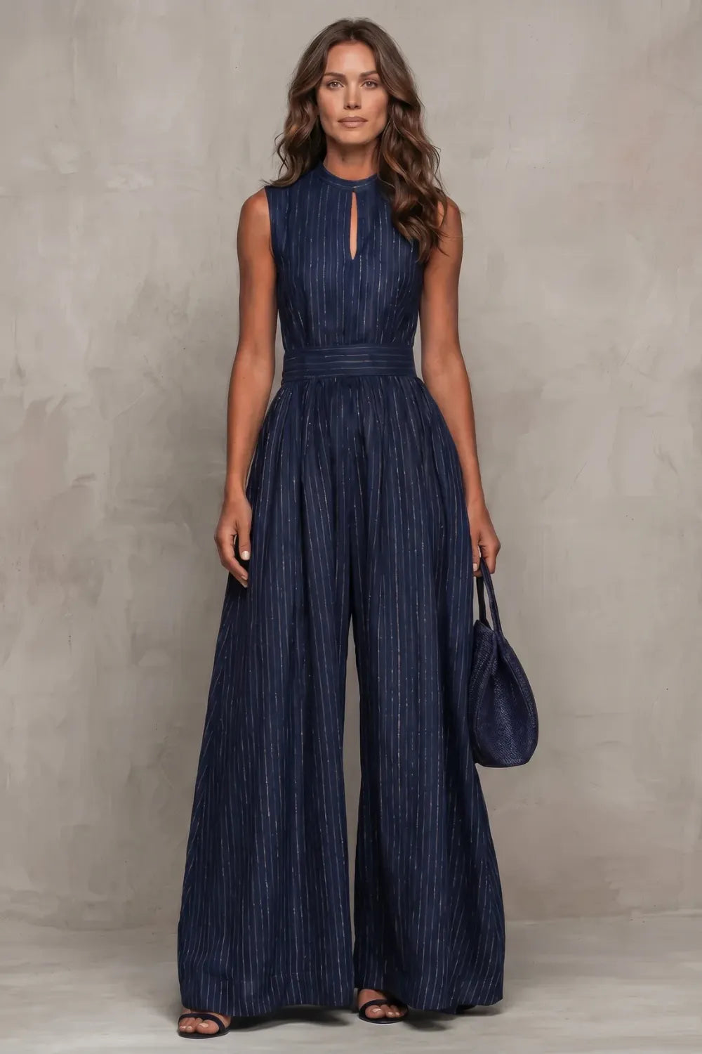 Striped elegant keyhole – Wide leg jumpsuit