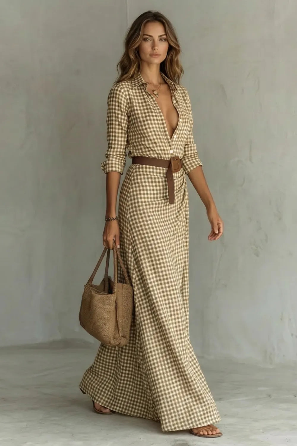 Elegant Pleated Belted Dress – Autumn Solid Color Long Shirt Dress