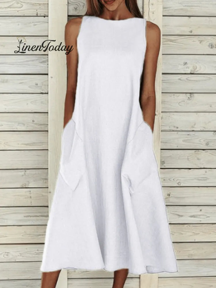 Women's Elegant Solid Color Cotton Dress