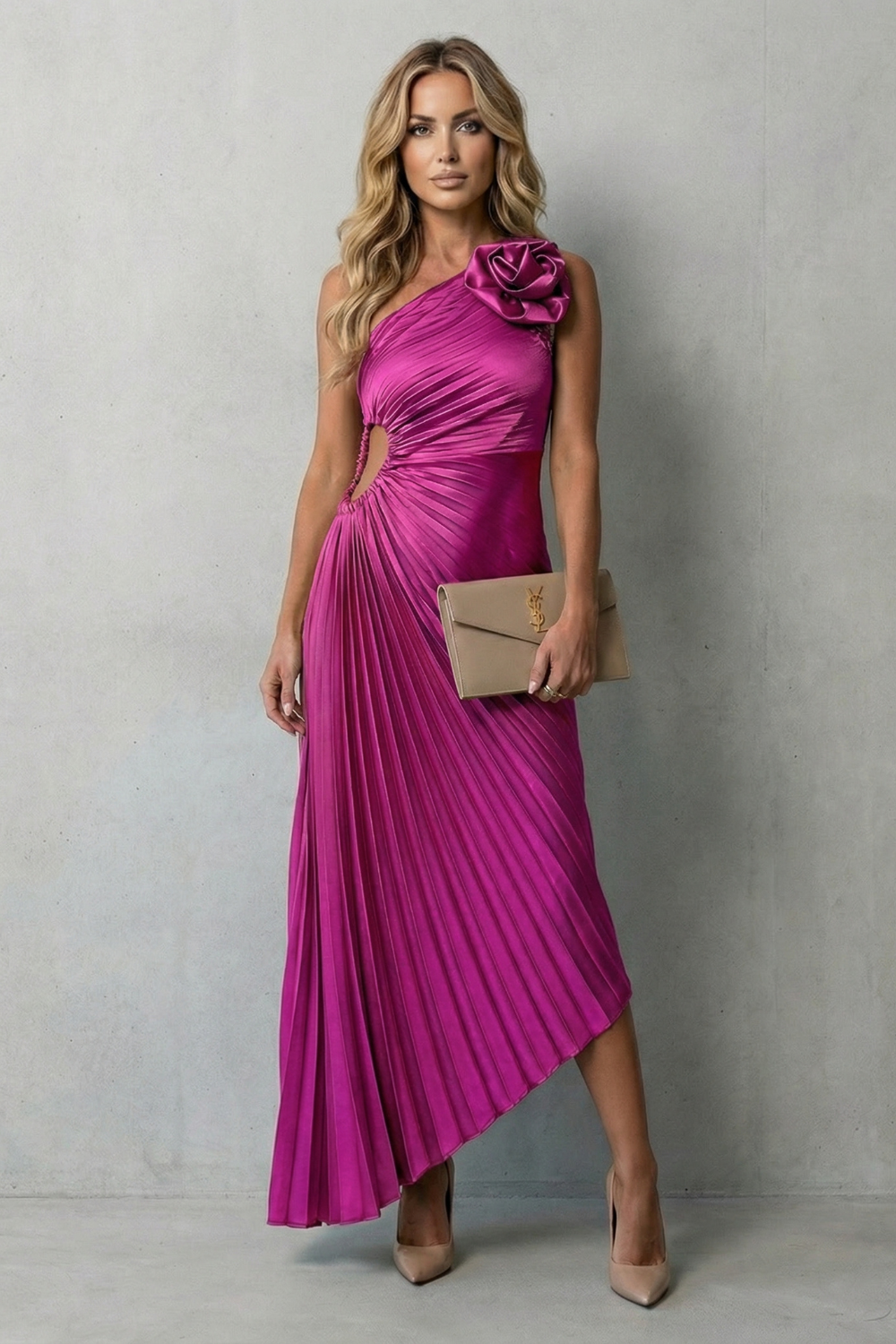 Statement elegance – Women’s One-Shoulder Pleated Maxi Dress