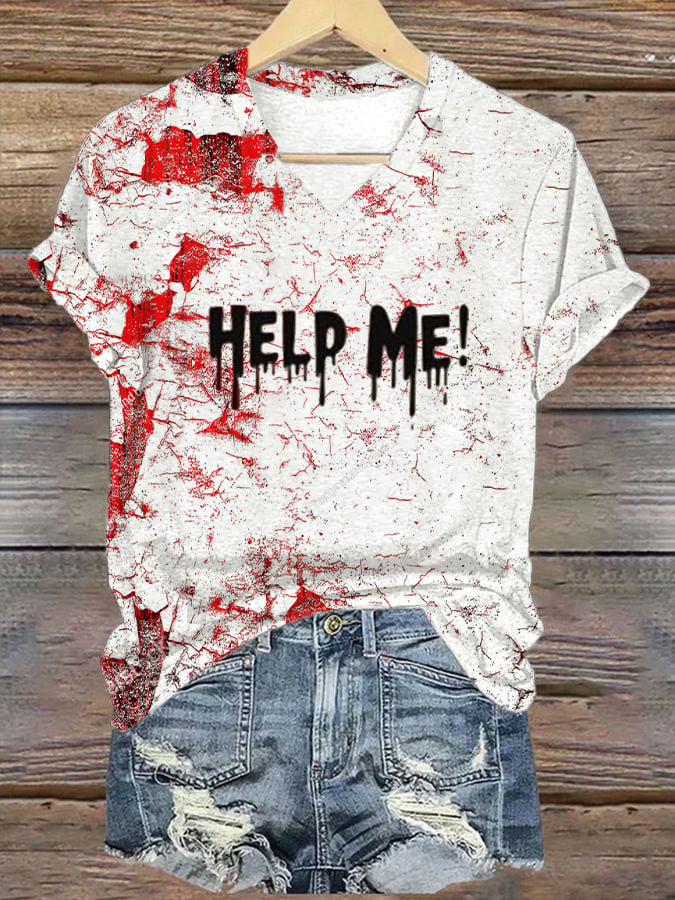 Women's bloodstained printed casual T-shirt  568e