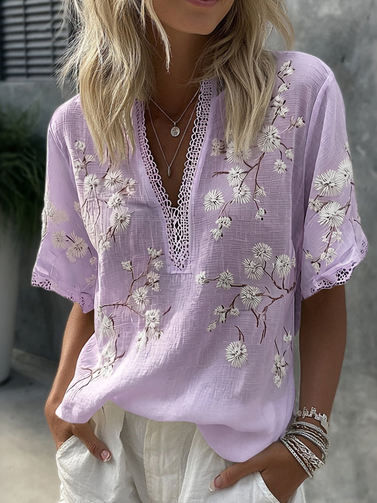 Women's Vintage Japanese Plum Blossom Short Sleeve Casual T-shirt
