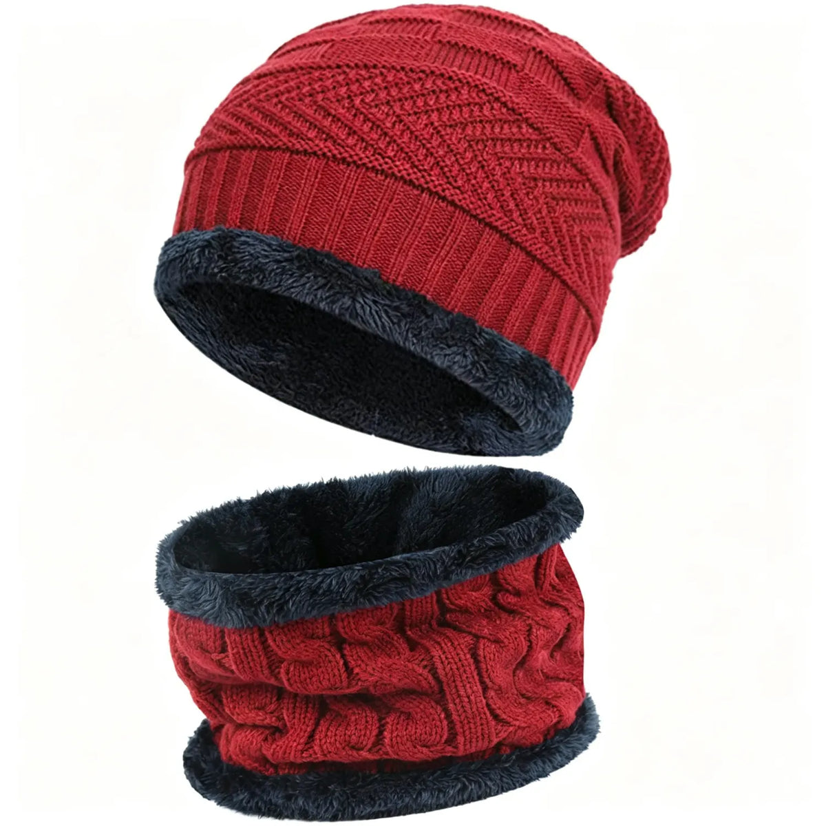 Mens Womens Winter Beanie Hat Scarf Set Warm Knit Hat Thick Fleece Lined Winter Cap