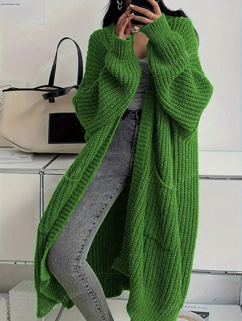 Oversized Long Open Front Knit Cardigan Women Chunky Sweater Coat With Pockets