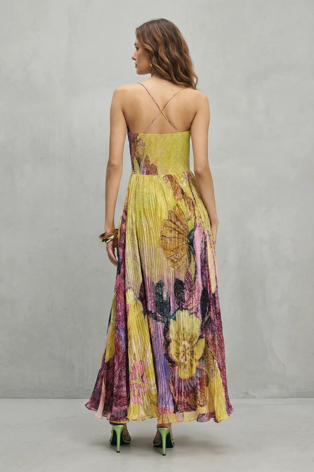 Watercolor floral pleats – Flowing maxi dress