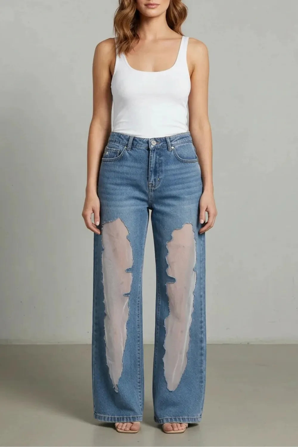Vintage mesh patchwork – Wide-leg jeans