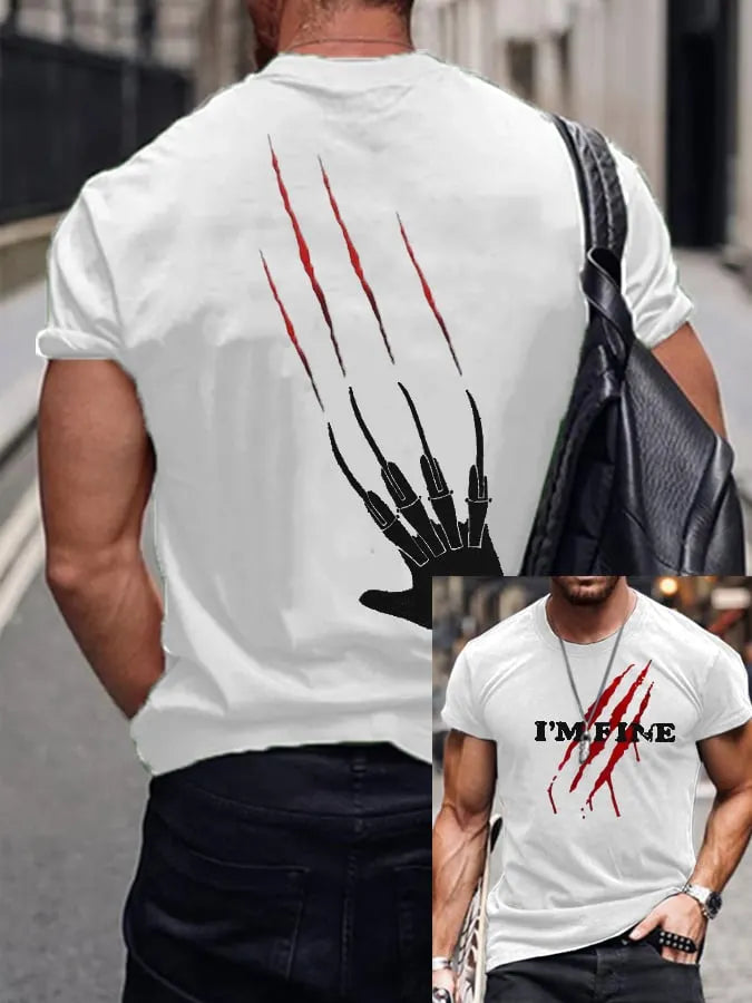 Men'S I'm Fine Bloody Halloween Print Casual T-Shrit