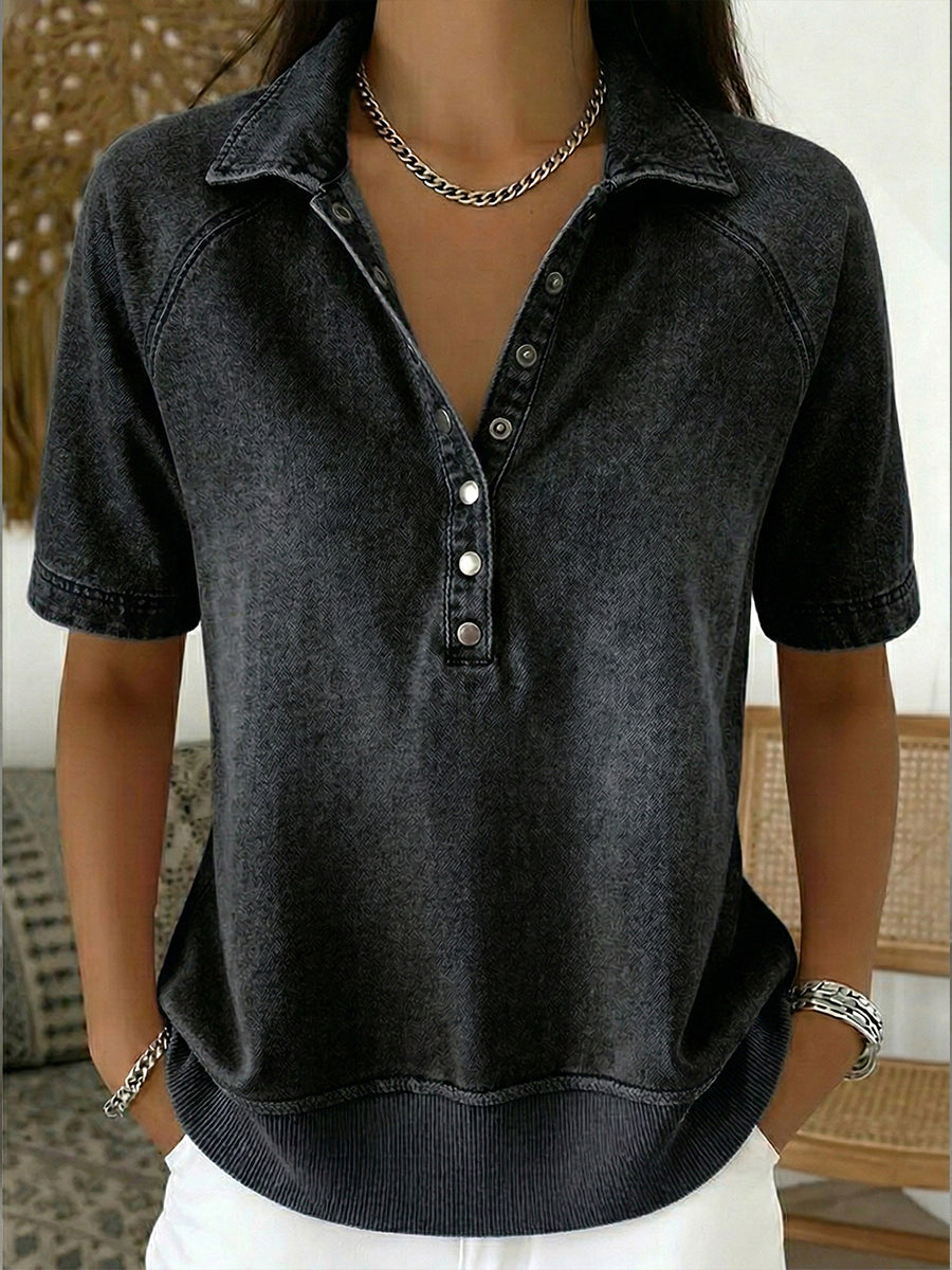 Casual Short-sleeved Denim Pullover Sweatshirt