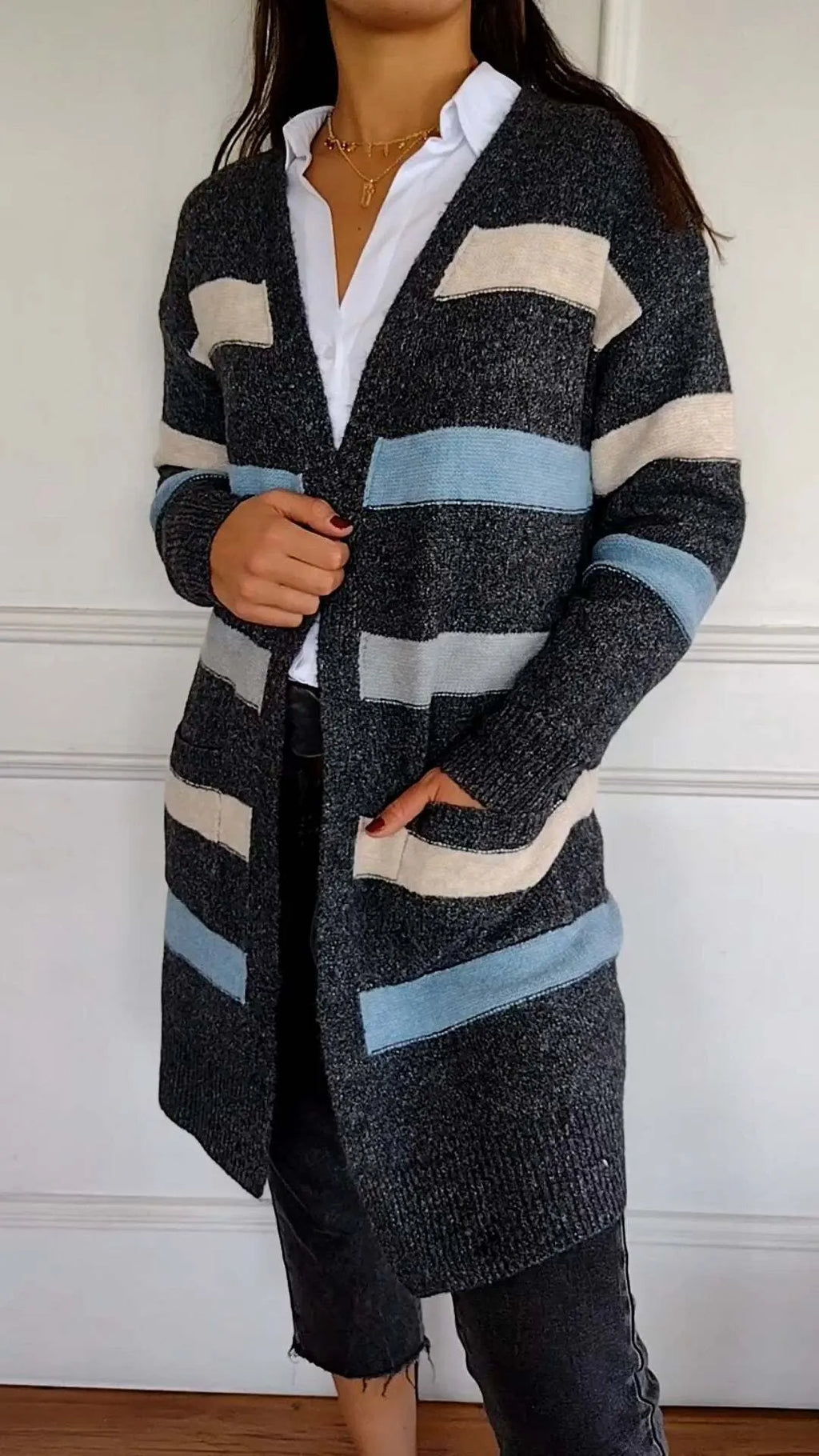 Striped Knitted Long Cardigan