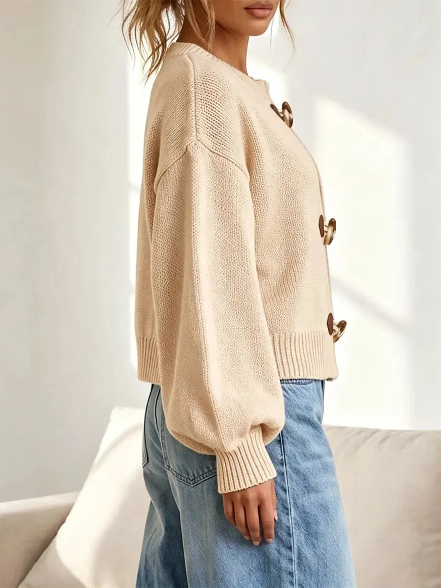 Retro Toggle‐closure Art Casual Stylish Long Sleeve Knit Cardigan Sweater