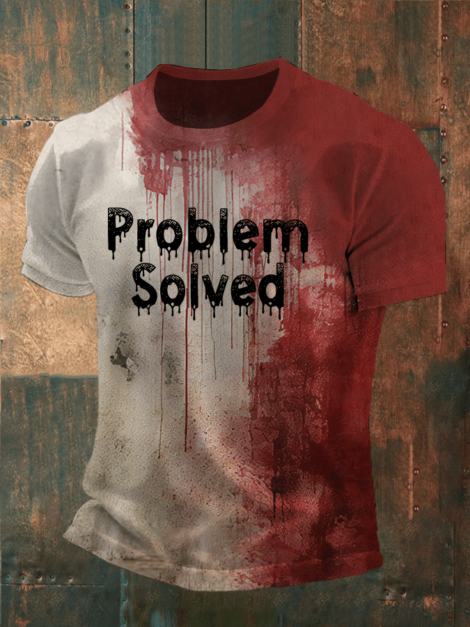 Men's Bloody Problem Solved Halloween Print T-Shirt  29db