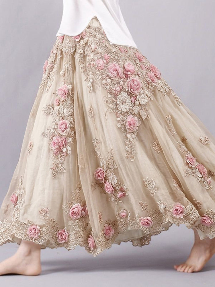 Women's Boho Floral Art Pattern Long Skirt