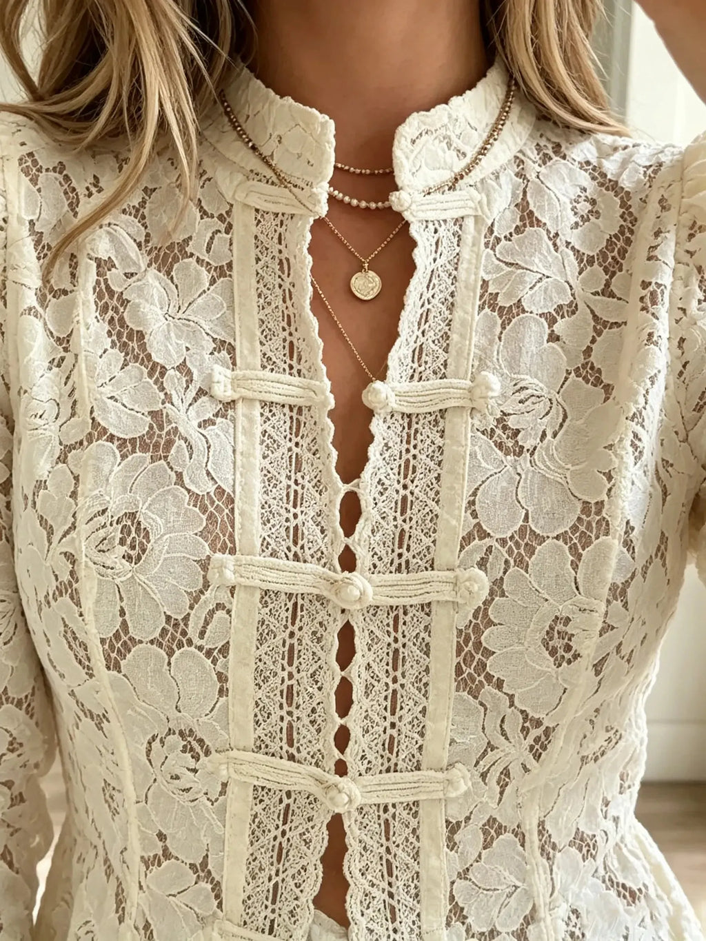 Women's Floral Lace Button Blouse
