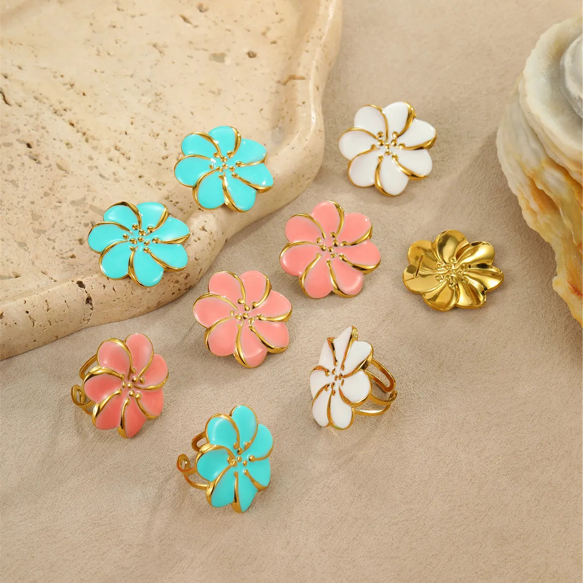 Bohemian Flower Oil Drop Ring