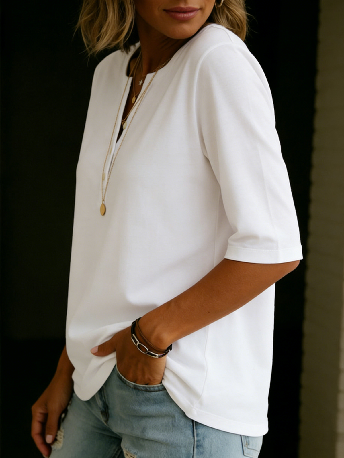 Classic Henley Collar 100% Cotton T-shirt