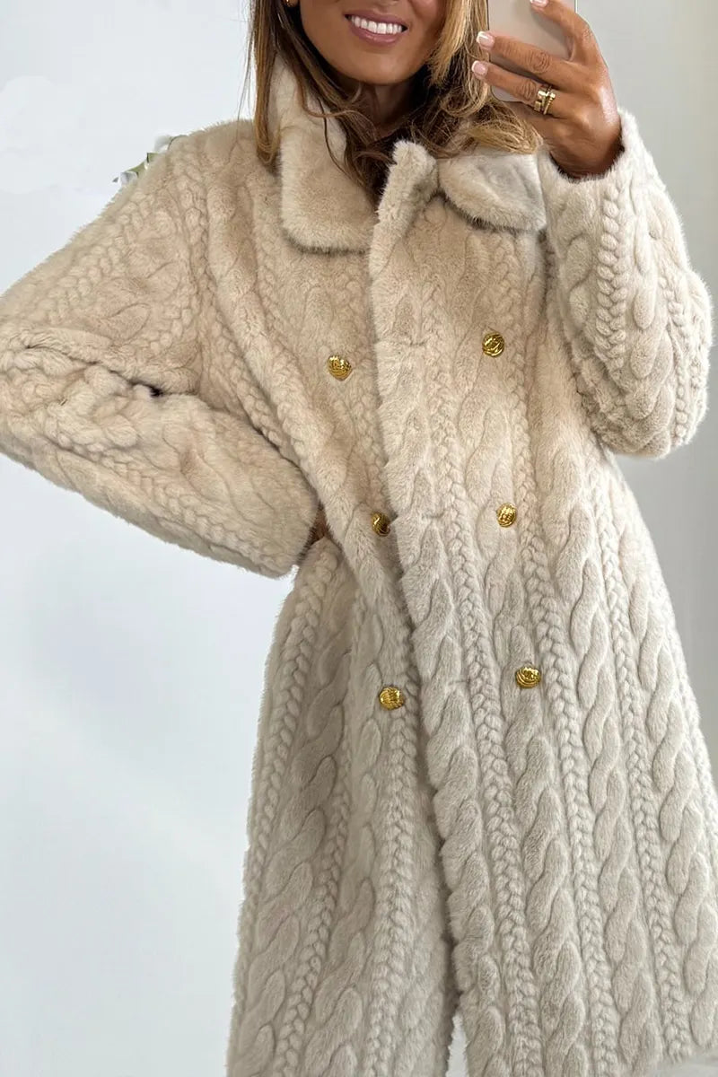 Women Lapel Double-breasted Plush Casual Coat
