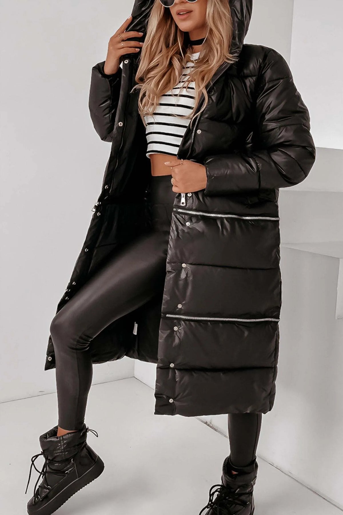 Hooded Zippered Detachable Long and Short Autumn and Winter Coat