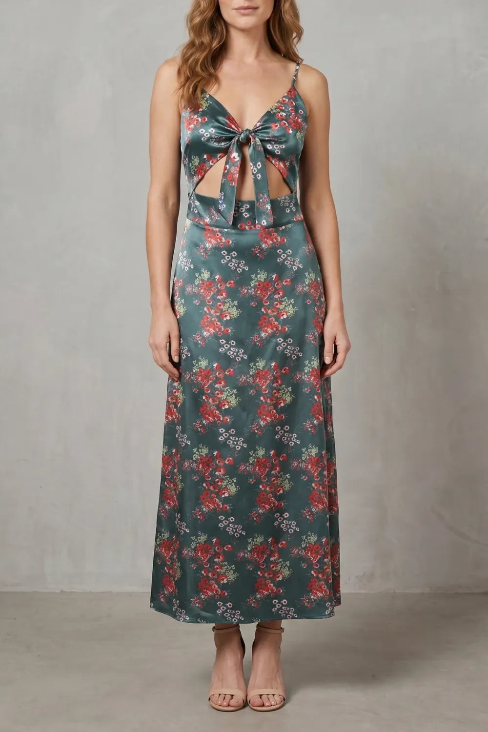 Satin floral allure – Midi dress