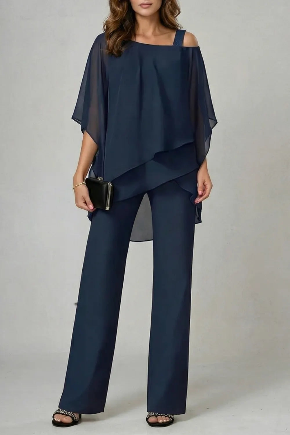 Asymmetric chiffon flow – Top and trouser set