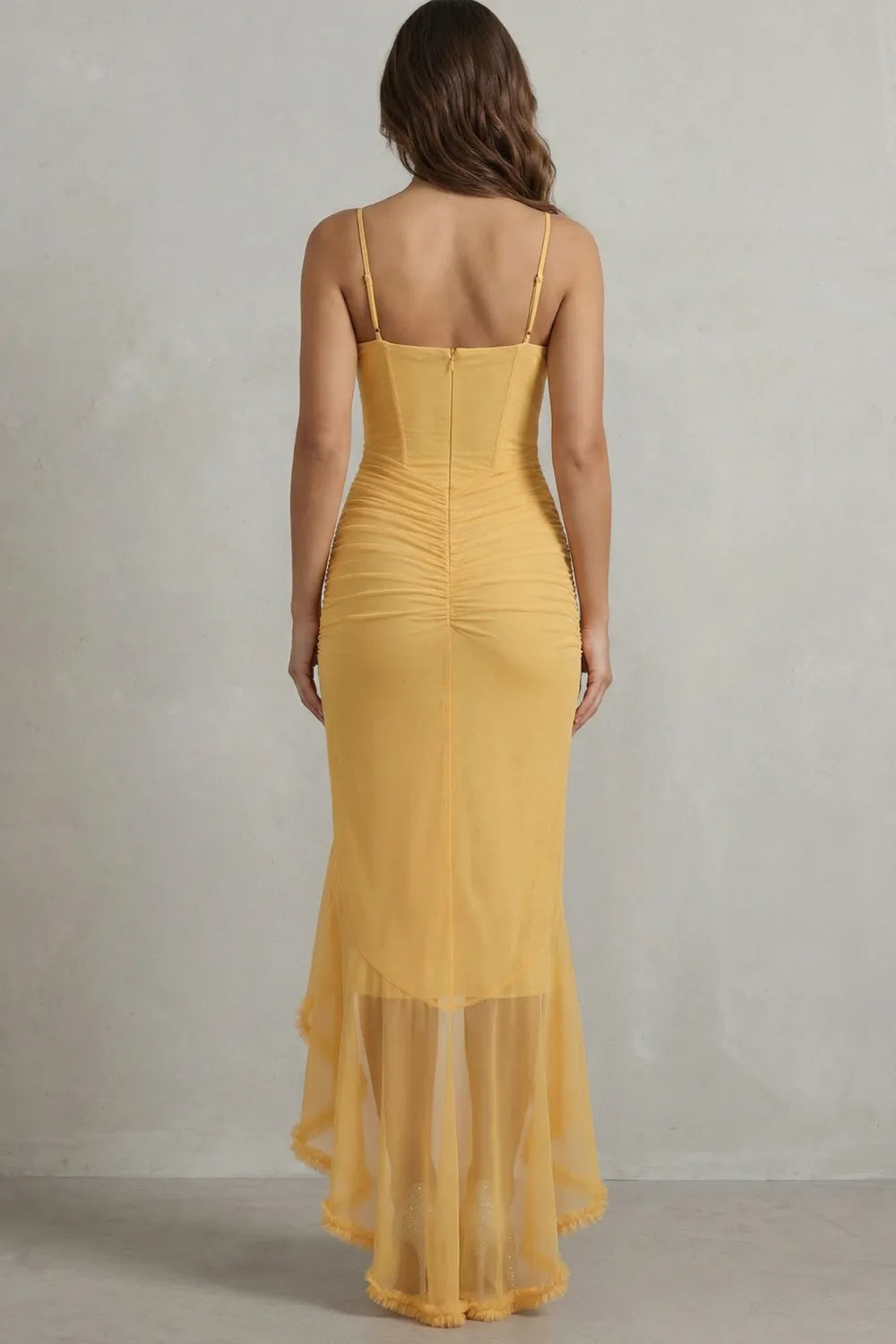 Feminine ruffle allure – Sleeveless high low maxi dress
